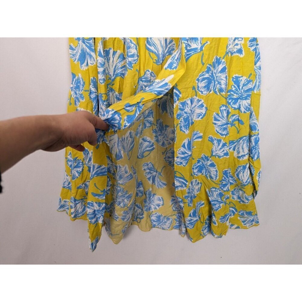 Lulus L Love Boldly Yellow Floral Print Strapless Maxi Dress High Slit Tropical - Picture 13 of 15